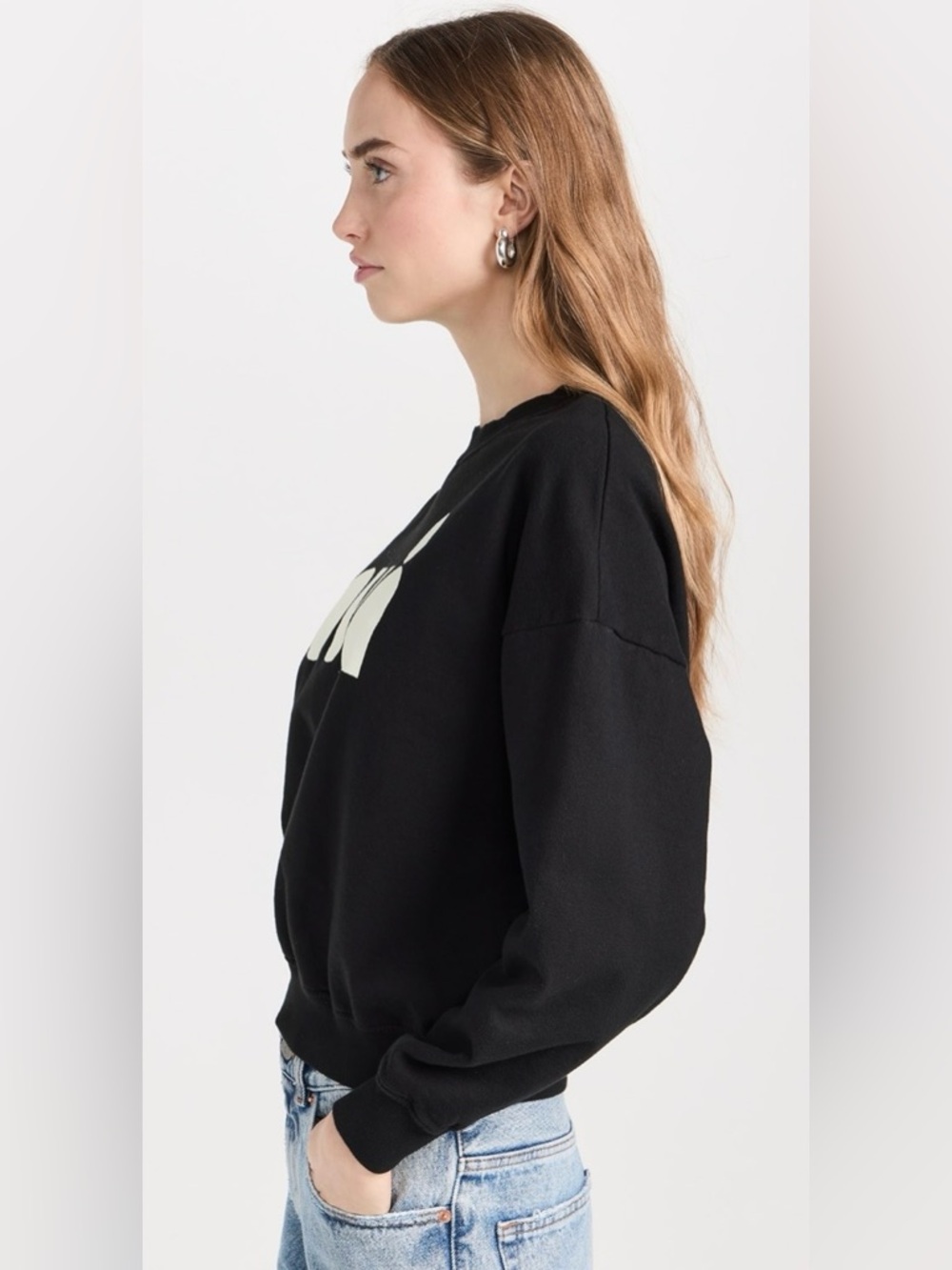 Clare V Le Drop Black Sweatshirt with cream 'oui' Graphic, Medium - Picture 3 of 9